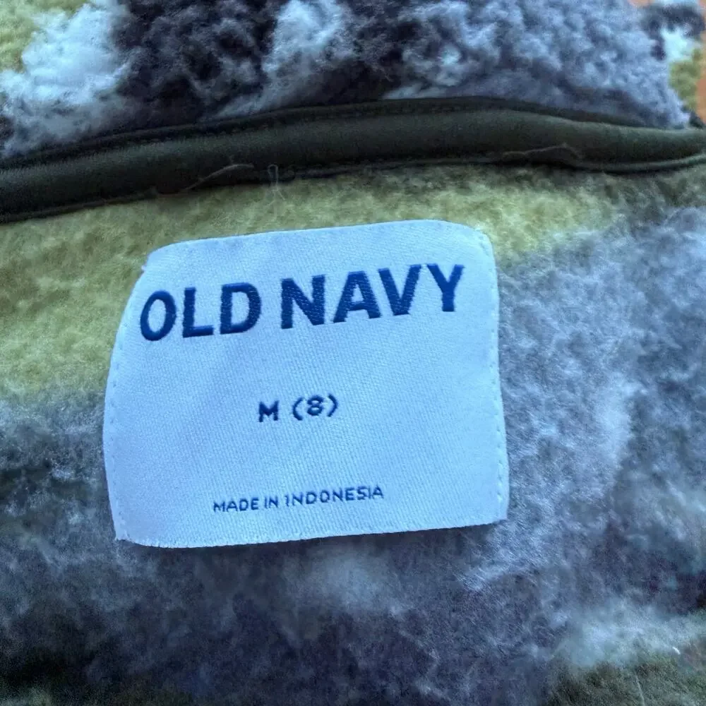 Old Navy Fleece Sherpa Zip Up Jacket Boys 8 Smoky Mountain Green Camo